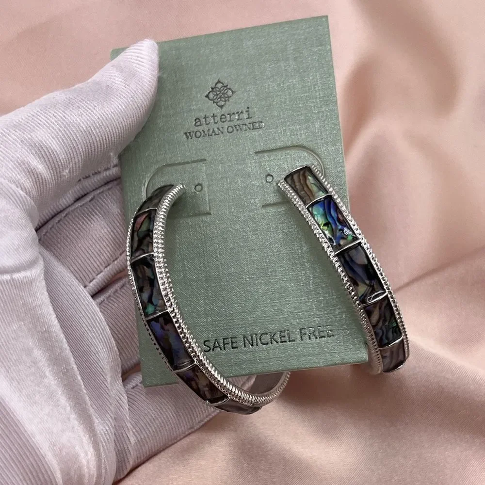 Genuine Abalone Shell Hoop Earrings – Lead & Nickel Free - Picture 4 of 5